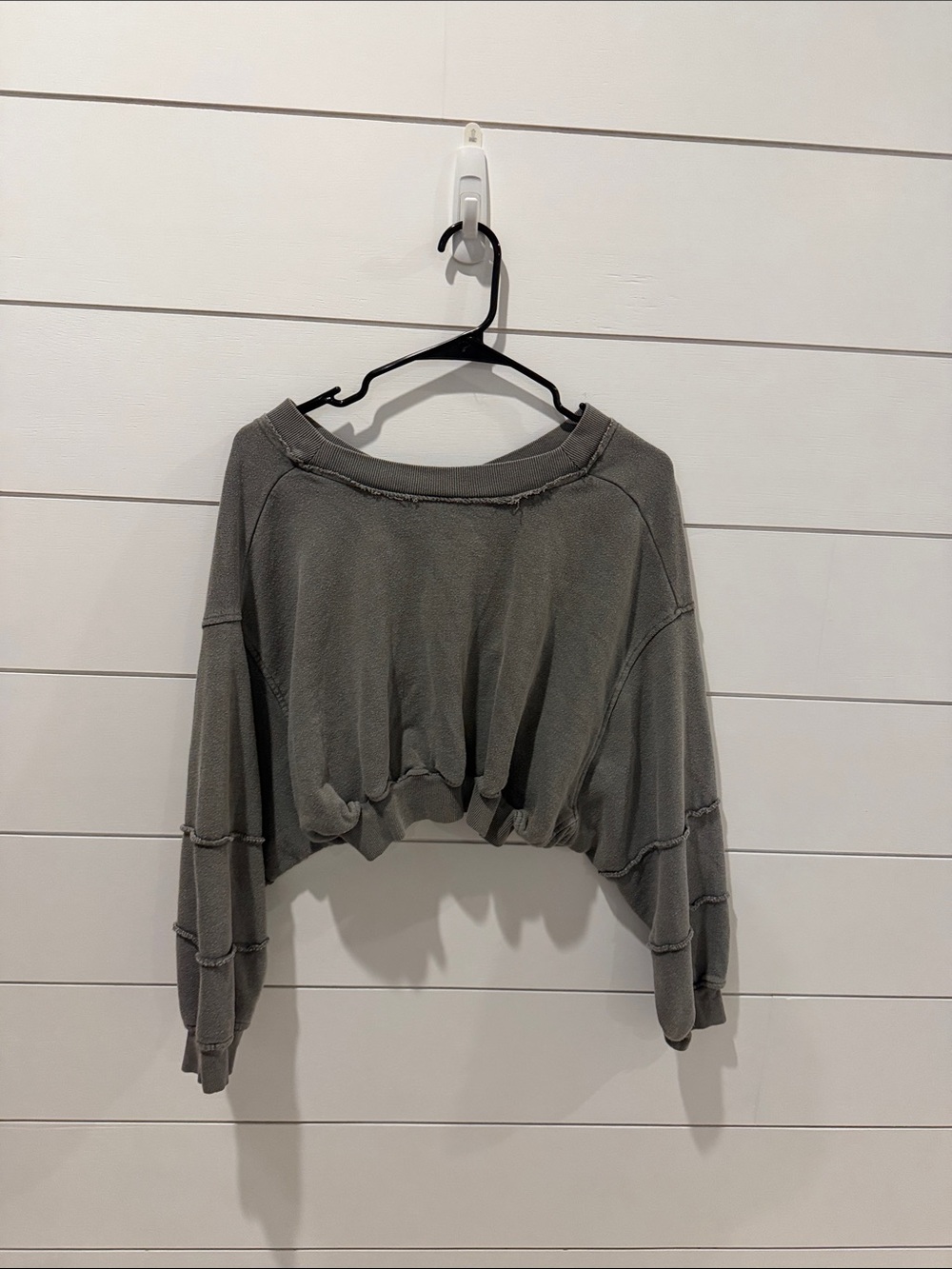 Urban Outfitters Washed Gray Cropped Pullover with Ruched Back - Picture 2 of 3